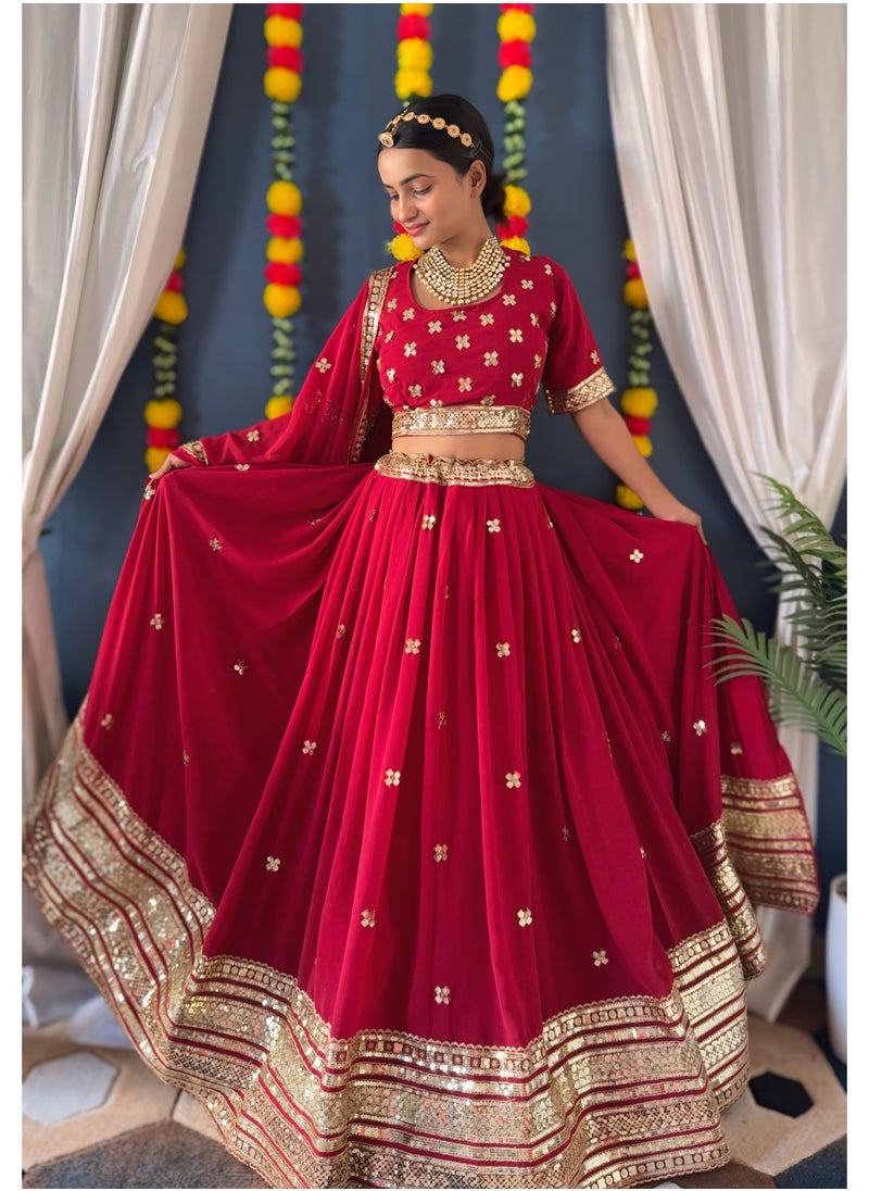 Super Asian “Twilight Gleam” – Embroidered Faux Georgette Lehenga Set with 4m Flair & Sequin Detailing  - Image 3