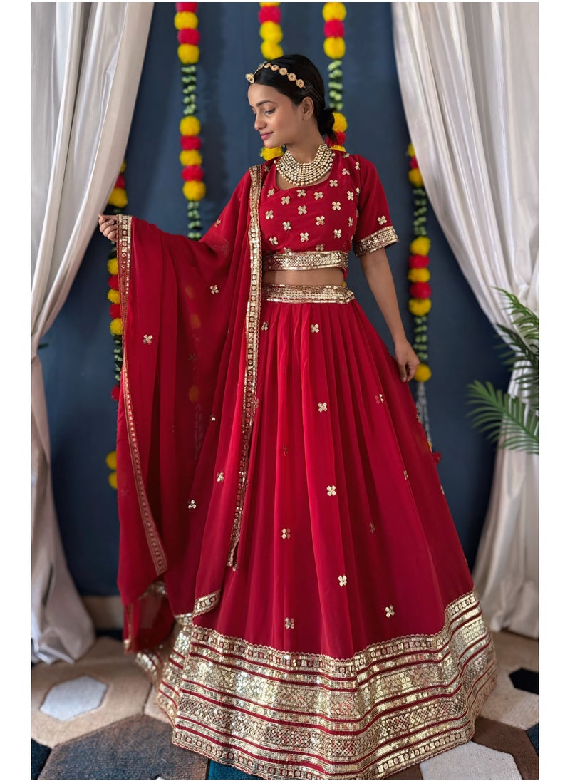 Super Asian “Twilight Gleam” – Embroidered Faux Georgette Lehenga Set with 4m Flair & Sequin Detailing  - Image 1