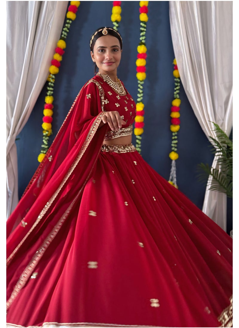 Super Asian “Twilight Gleam” – Embroidered Faux Georgette Lehenga Set with 4m Flair & Sequin Detailing  - Image 2