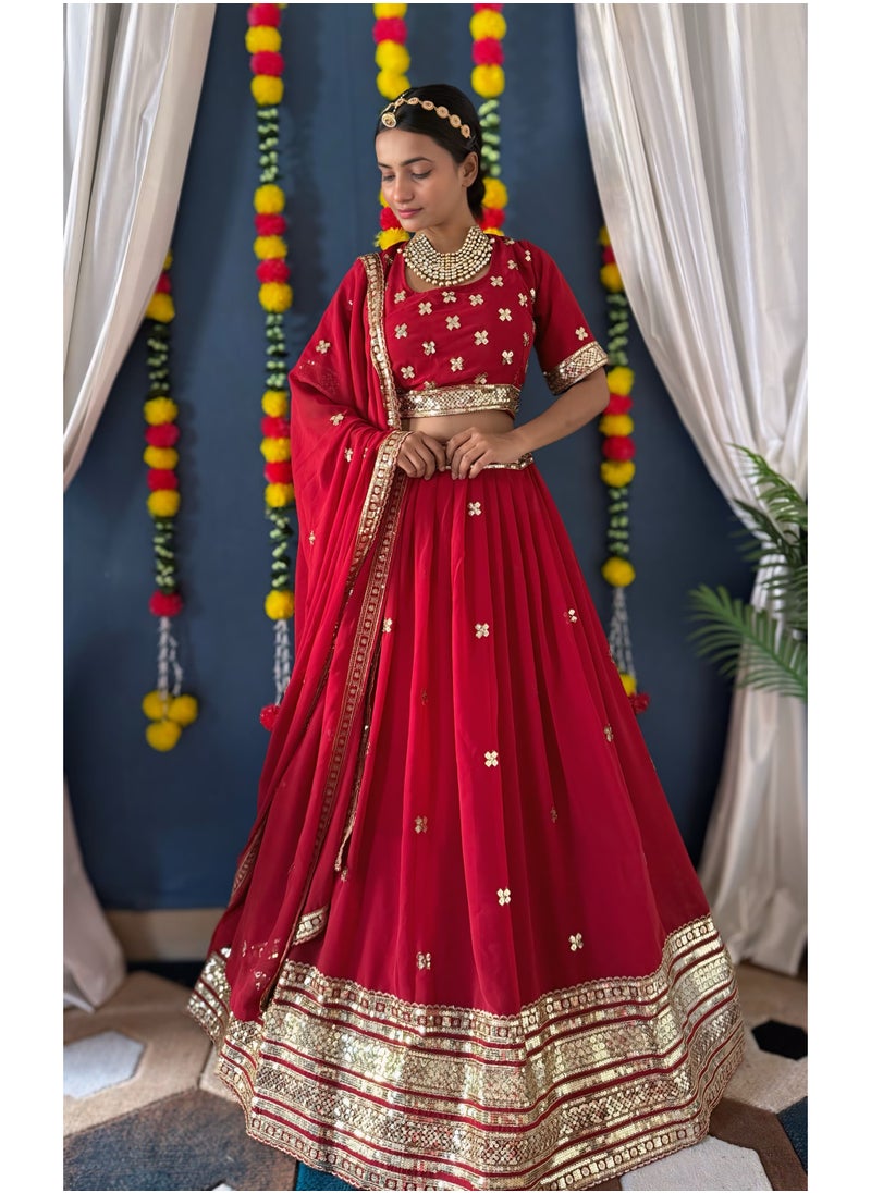 Super Asian “Twilight Gleam” – Embroidered Faux Georgette Lehenga Set with 4m Flair & Sequin Detailing  - Image 5