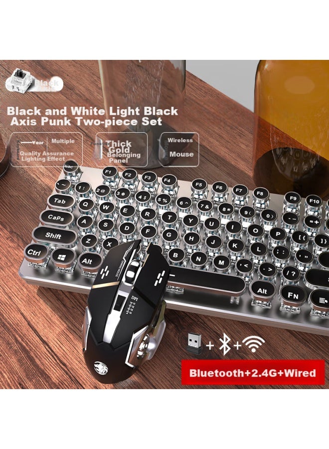 Eweadn Tk950 Wireless Bluetooth Punk Mechanical Keyboard And Mouse Set, Wired Tri-mode, For Office And Gaming, Computer And Laptop, Black Switch, Retro Peripherals, Black With White Backlight - Image 1