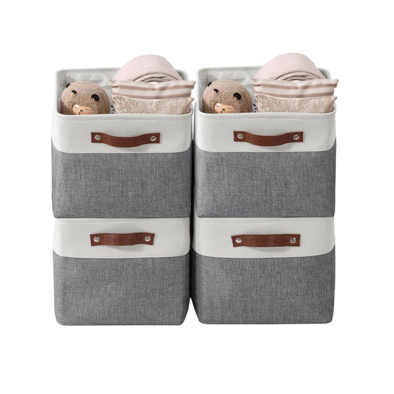 DECOMOMO Storage Bins Fabric Storage Baskets for Shelves Linen Closet Organization Toys Nursery Slate Grey and White Large  4 Pack