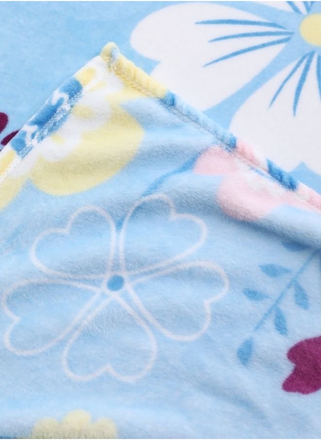 LUNA Home Fleece blanket 200*230cm is very soft, warm and cozy, sky blue with a floral pattern.  - Image 2
