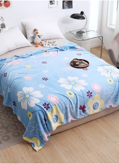 LUNA Home Fleece blanket 200*230cm is very soft, warm and cozy, sky blue with a floral pattern.  - Image 1