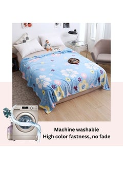 LUNA Home Fleece blanket 200*230cm is very soft, warm and cozy, sky blue with a floral pattern.  - Image 3
