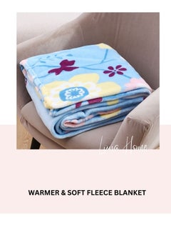 LUNA Home Fleece blanket 200*230cm is very soft, warm and cozy, sky blue with a floral pattern.  - Image 5