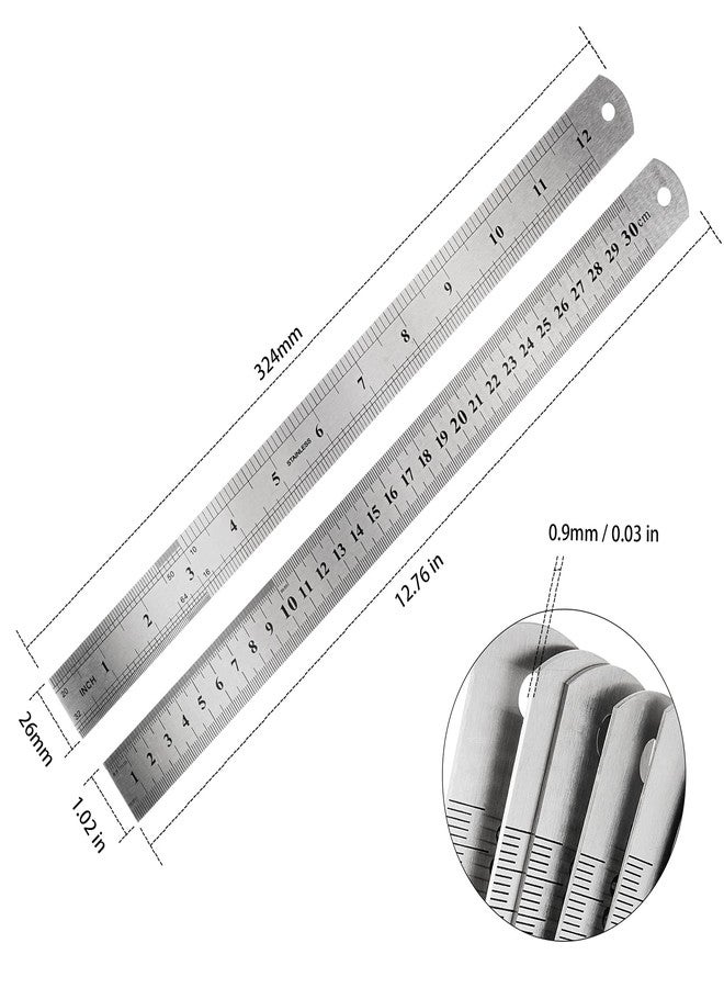 ZEONHAK 30 Pack 12 Inches Stainless Steel Rulers, Straight Edge Ruler, Precision Metal Ruler Laser Engraved Imperial/Metric Scales & Individual Sleeves for Office, Woodworking, Engineering - Image 2