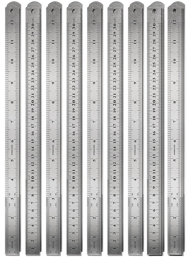 ZEONHAK 30 Pack 12 Inches Stainless Steel Rulers, Straight Edge Ruler, Precision Metal Ruler Laser Engraved Imperial/Metric Scales & Individual Sleeves for Office, Woodworking, Engineering - Image 1