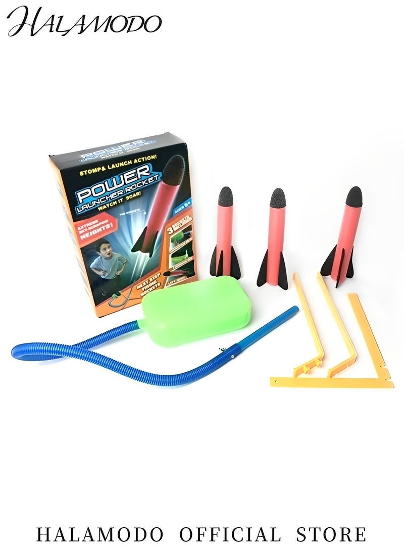 HALAMODO Rocket Launcher Set of 1pc Launcher & 3pcs Foam Rockets Outdoor Backyard Summer or Beach Toys Games Kid's Birthday Gifts Mini Jump Rocket Set for & Kids & Boys & Girls Launch up to 100 feet  - Image 2