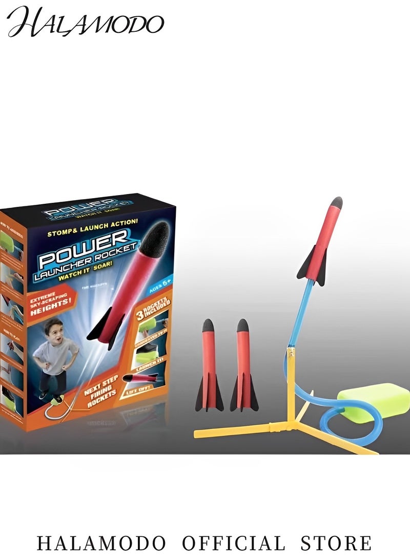HALAMODO Rocket Launcher Set of 1pc Launcher & 3pcs Foam Rockets Outdoor Backyard Summer or Beach Toys Games Kid's Birthday Gifts Mini Jump Rocket Set for & Kids & Boys & Girls Launch up to 100 feet  - Image 3