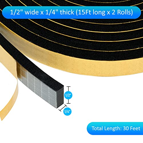Dualplex High Density Foam Weather Stripping Door Seal Strip Insulation Tape Roll for Insulating Door Frame, Window, Air Conditioner | Self Adhesive Sealing Weatherstrip (Black, 1/2 in x 1/4 in 30 Ft) - Image 2