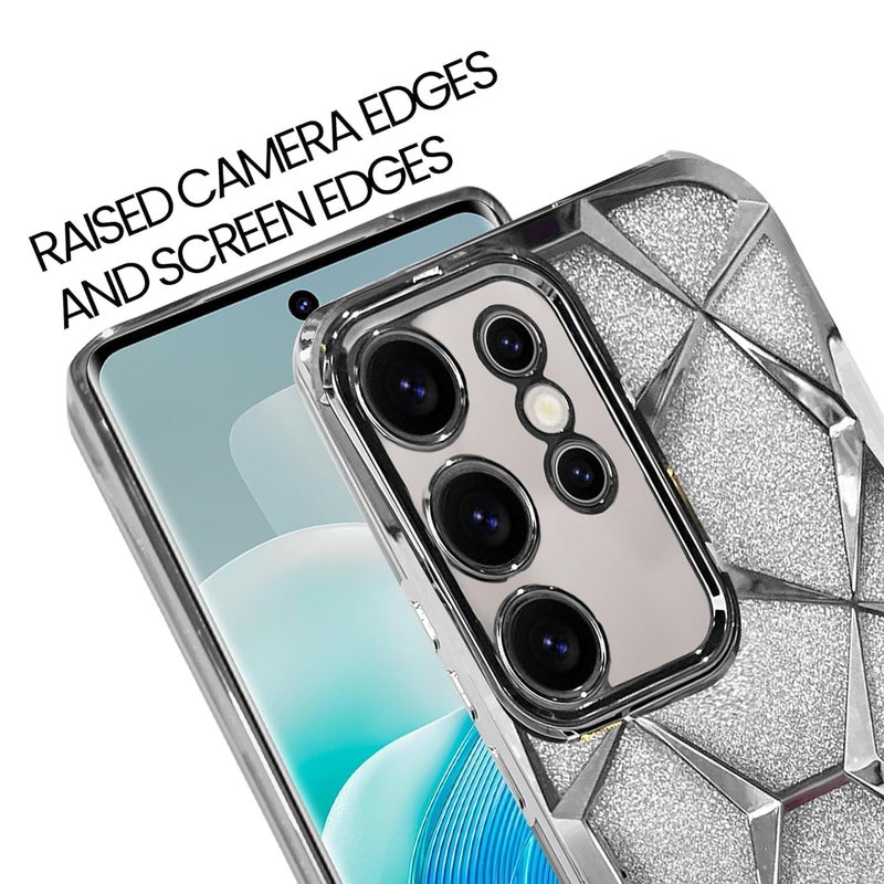 VONZEE Gradient Glitter Case for Samsung S24 Ultra, Luxury Electroplated 3D Cube, Diamond Bling Shiny Soft TPU Clear Shockproof Case Women Girls Protective Phone Cover (Silver) - Image 3