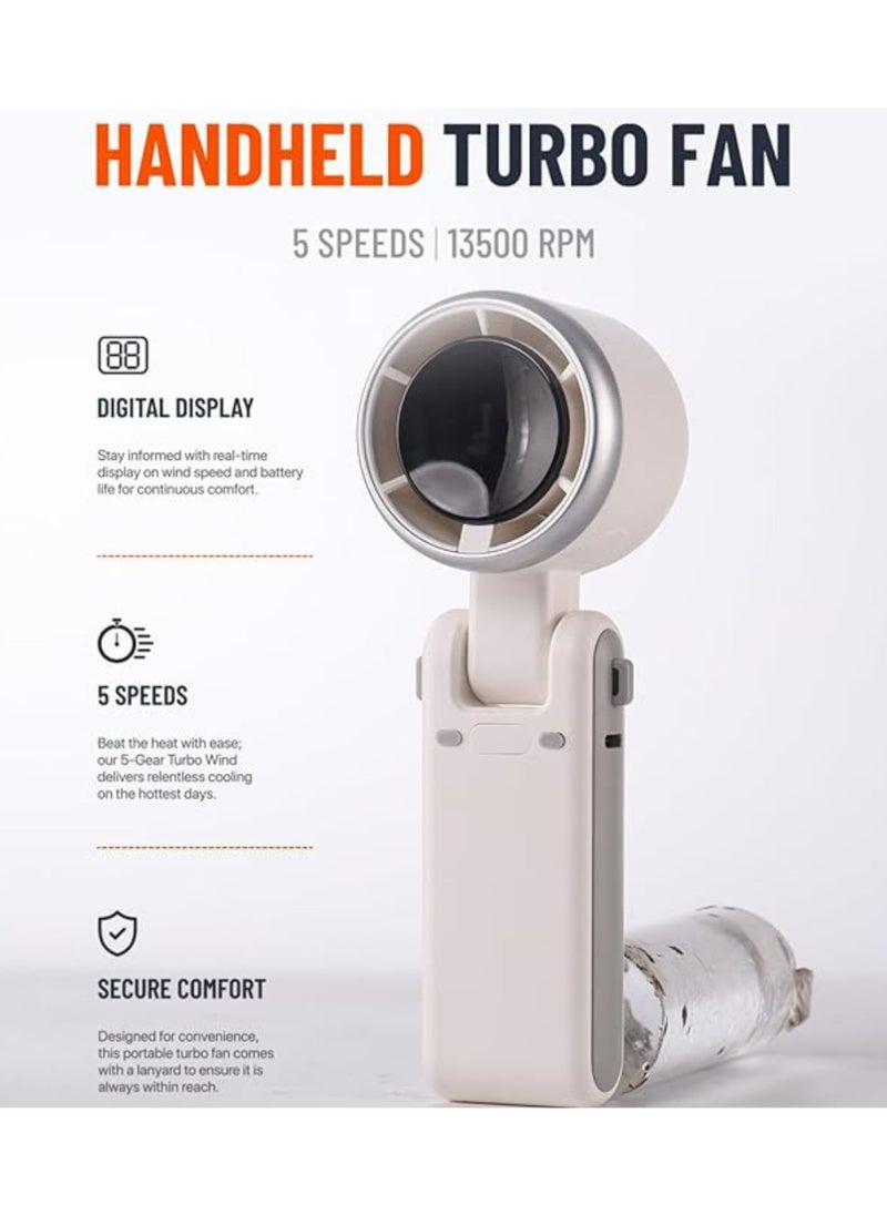 Handheld Turbo Portable Fan with Digital Display, Rechargeable 3600mAh Battery, 5 Adjustable Speeds, 10H Working time, Compact & Low Noise, for Home, Outdoor, Office, Travel - White - pzsku/Z3A131FA14A811D2C87D2Z/45/_/1730713855/6507e873-4676-4921-bfd1-5f43b9b179b6