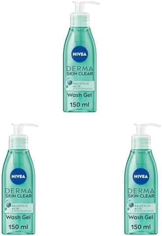 NIVEA Derma Skin Clear Wash Gel 150ml Deep Cleansing Salicylic Acid Face Wash Enriched with Niacinamide to Cleanse Pores and Remove Impurities For BlemishProne Skin Pack of 3