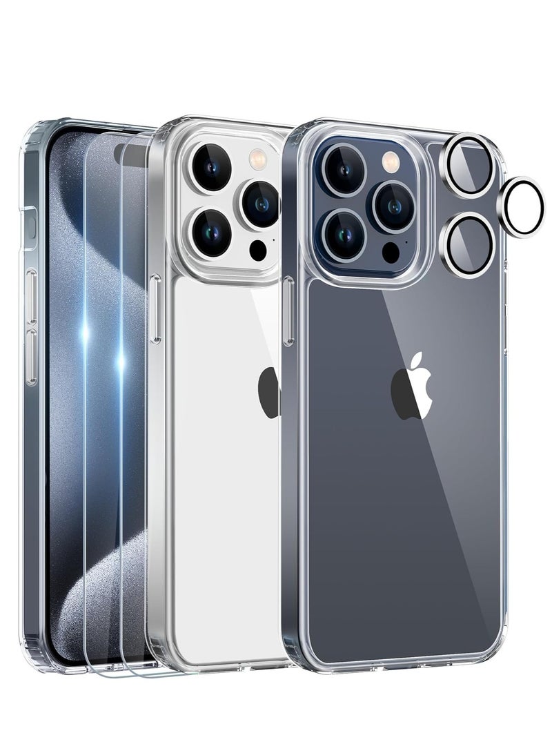Aookay [5 in 1] For iPhone 16 Pro Max Clear Case with 2 Pack Tempered Glass Screen Protector + 2 Pack Camera Lens Protector, Mil-Grade Drop Protection Phone Case for  iPhone 16 Pro Max - Image 1