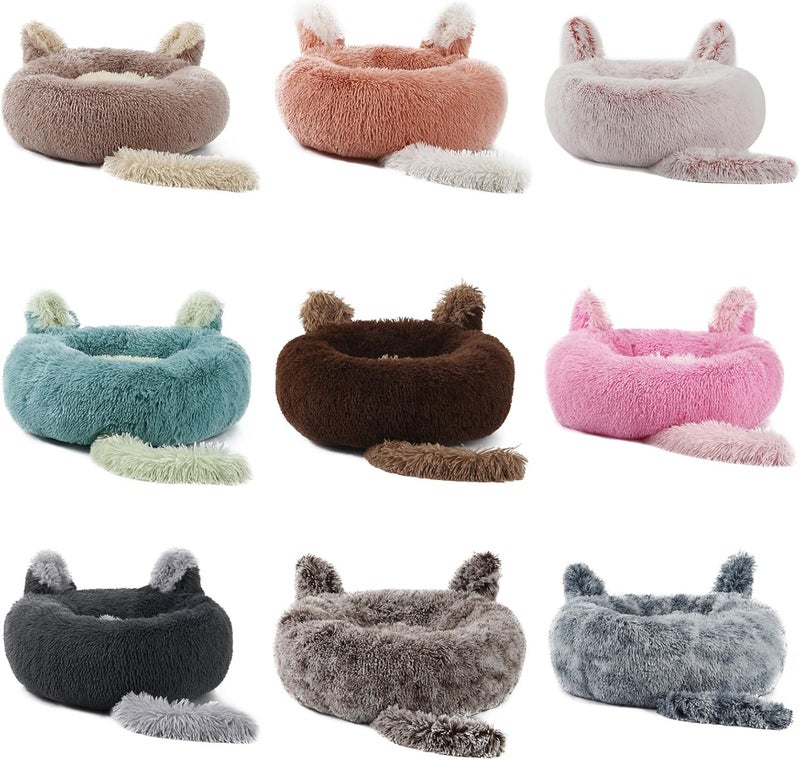 Dog Bed Furry Nest for Small Puppy Kitten Non-Slip Dog Basket Pet Bed with Rabbit Ears Tail Multicolored Winter Dog Bed - Image 5
