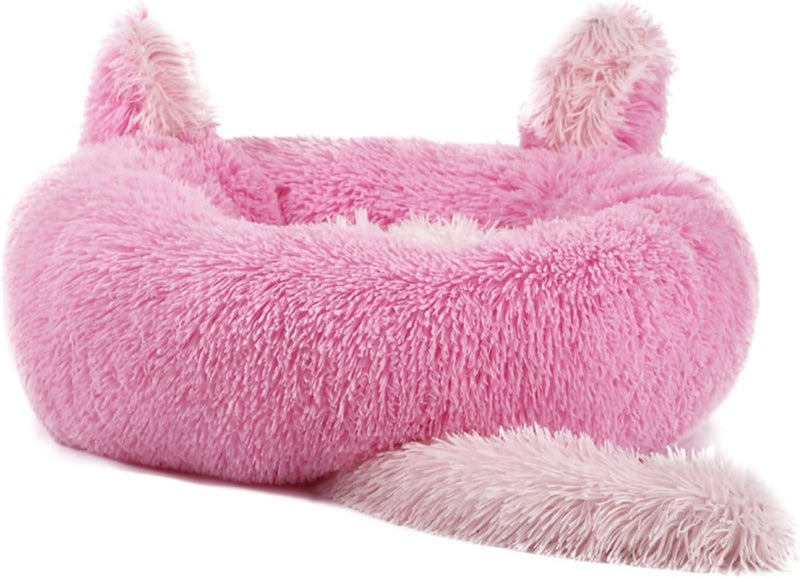 Dog Bed Furry Nest for Small Puppy Kitten Non-Slip Dog Basket Pet Bed with Rabbit Ears Tail Multicolored Winter Dog Bed - Image 1