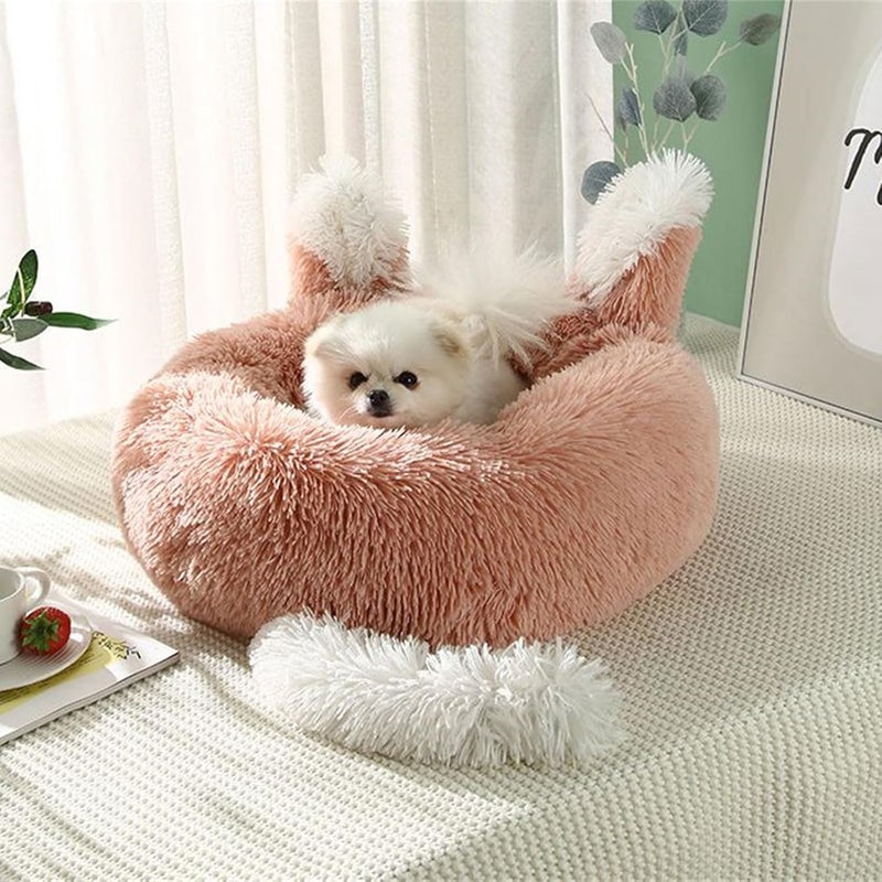Dog Bed Furry Nest for Small Puppy Kitten Non-Slip Dog Basket Pet Bed with Rabbit Ears Tail Multicolored Winter Dog Bed - Image 4
