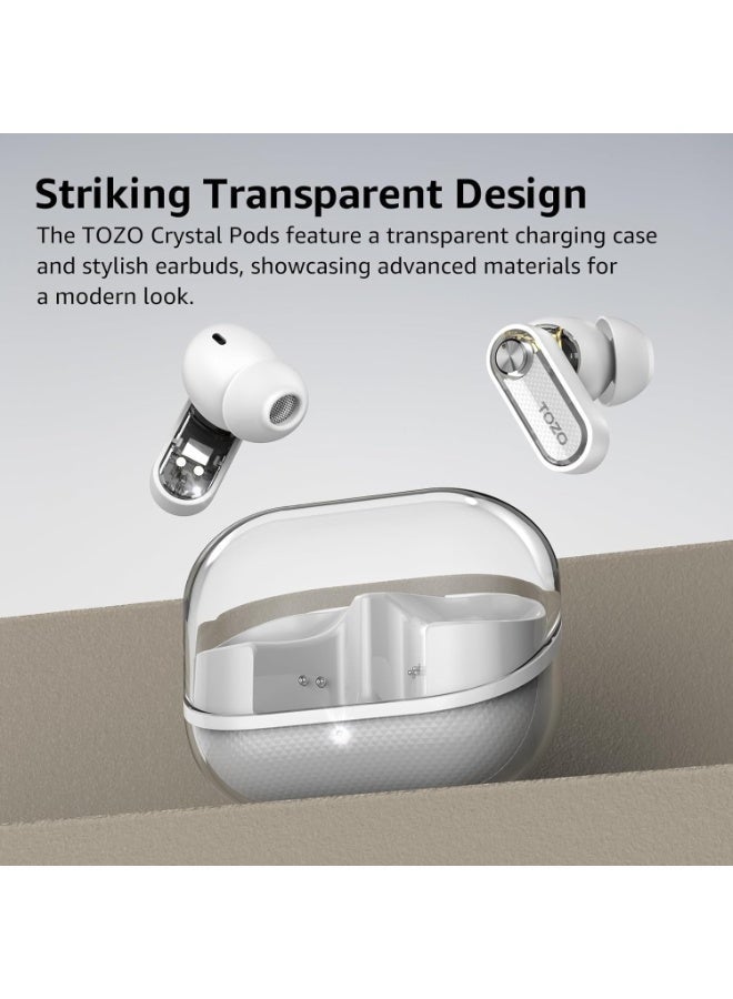 TOZO Hybrid Active Noise Cancelling Wireless Earbuds, Bluetooth 5.4 Headphones, 10mm Drivers Deep Bass Stereo Sound, 4 Mics ENC AI Clear Calls, 32 EQ Customization via App, Crystal Case Design - Image 3