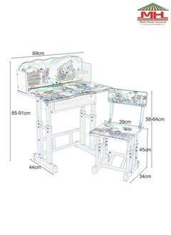 مالتي هوم فيرنيتشر MULTI HOME FURNITURE للأطفال طاولة دراسة ومجموعة كرسي ارتفاع قابل للتعديل MH-ST39  - Image 4
