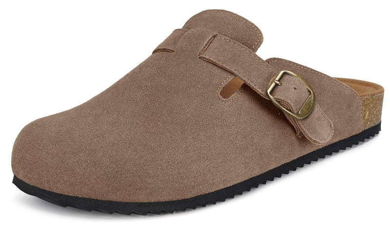 Intini Suede Clogs for Mens Womens Genuine Leather Clogs Adjustable Buckle Cork Footbed Sandals Brown - Image 1