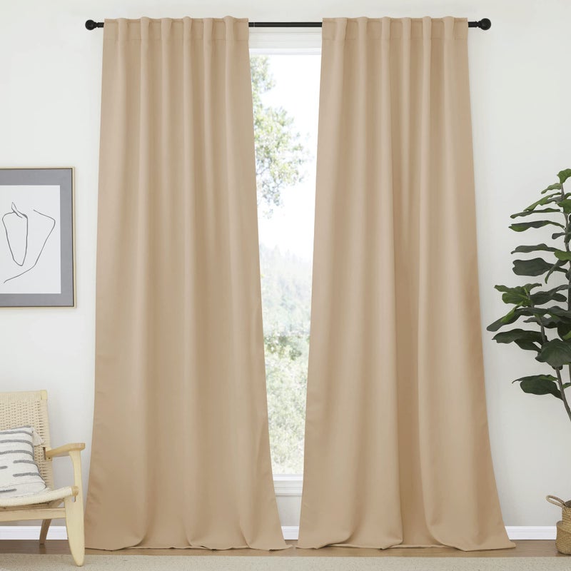 NICETOWN Window Treatment Room Darkening Draperies  Biscotti Beige Color 52 Width X 108 Length Room Darkening Curtains and Drapes for Bedroom