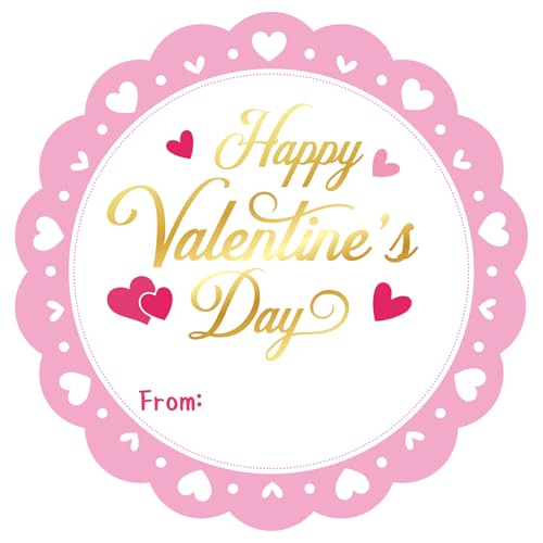 Alynta Happy Valentine's Day Stickers - 2 Inch Pink Valentines Gift Tag Stickers 60Pcs Valentines from Labels Self Adhesive Heart Sticker for Envelope Seals Cards Valentine's Day Decorations (Pink) - Image 1