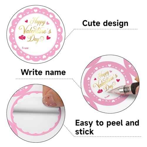 Alynta Happy Valentine's Day Stickers - 2 Inch Pink Valentines Gift Tag Stickers 60Pcs Valentines from Labels Self Adhesive Heart Sticker for Envelope Seals Cards Valentine's Day Decorations (Pink) - Image 3
