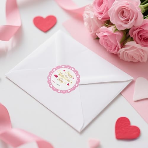Alynta Happy Valentine's Day Stickers - 2 Inch Pink Valentines Gift Tag Stickers 60Pcs Valentines from Labels Self Adhesive Heart Sticker for Envelope Seals Cards Valentine's Day Decorations (Pink) - Image 4