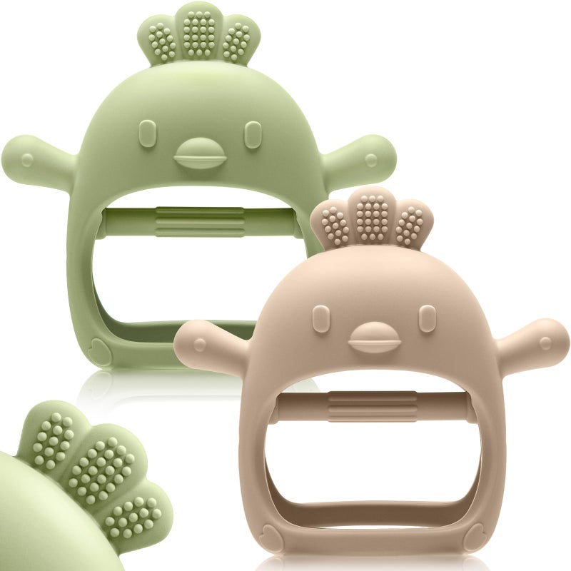 TOHIBEE 2 Pack Baby Teething Toys for 0-6 6-12 Months, Never Drop Infant Teether Teething Mitten Toys for 3 6 9 12 Months, Newborn Soothing Teething Toy Gifts for 1 One Year Old Baby Boys Girls - Image 1