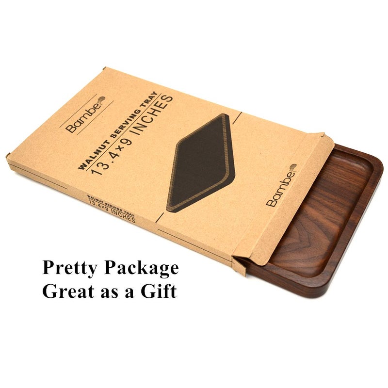 Bamber Wood Serving Tray Wooden Decorative Coffee Tea Platter Black Walnut 15.3 x 11.4 Inches - Image 2