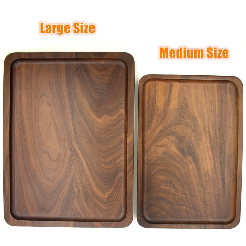 Bamber Wood Serving Tray Wooden Decorative Coffee Tea Platter Black Walnut 15.3 x 11.4 Inches - Image 3