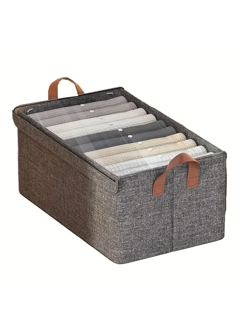 Cozy Nest - Set of 2 Wardrobe Organizer with Metal Frame & Lid – Cationic Fabric Storage Basket for Clothes Durable Storage Box with Handles Ideal for Organizing Pants Jeans Sweaters (Large - Grey) - Image 1