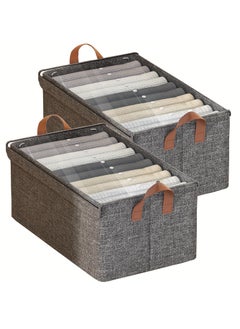 Cozy Nest Set of 2 Wardrobe Organizer with Metal Frame & Lid – Cationic Fabric Storage Basket for Clothes Durable Storage Box with Handles Ideal for Organizing Pants Jeans Sweaters (Large - Grey)  - Image 1