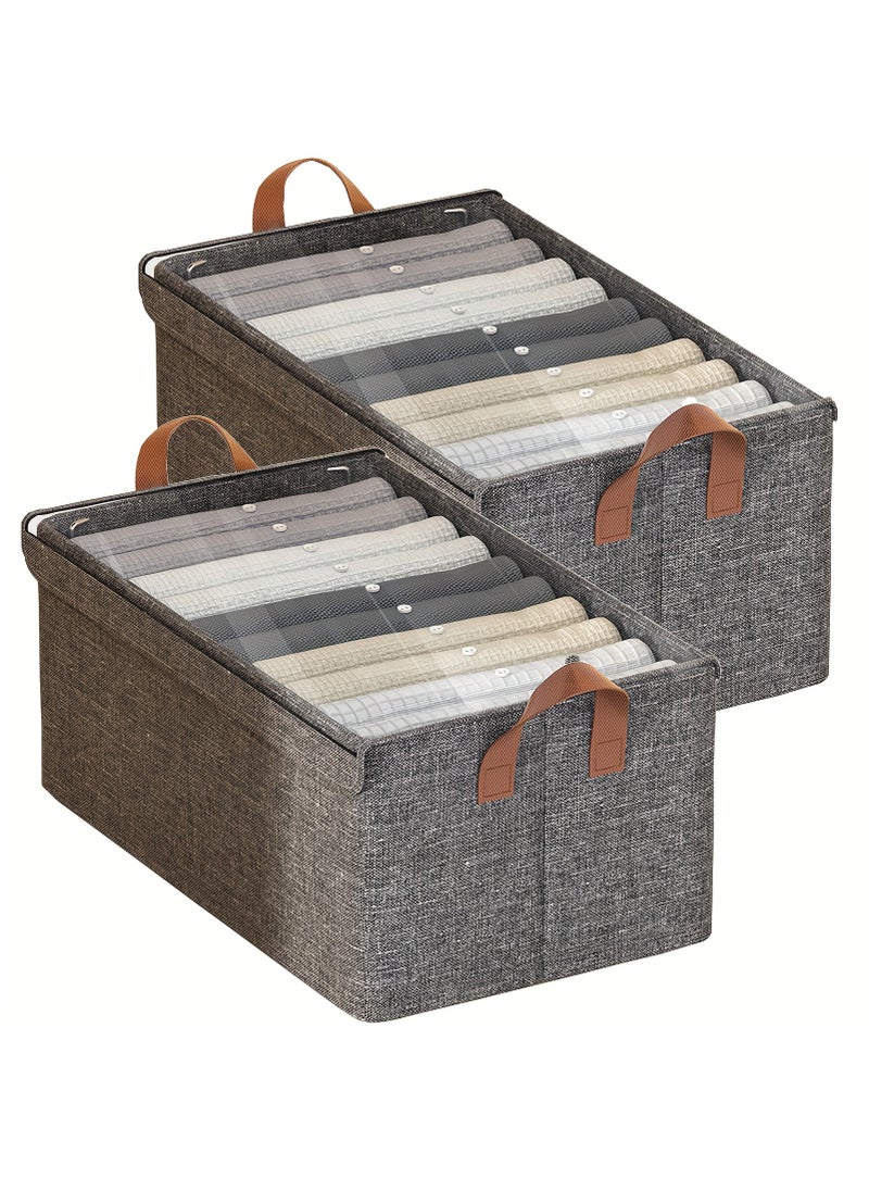 Cozy Nest - Set of 2 Wardrobe Organizer with Metal Frame & Lid – Cationic Fabric Storage Basket for Clothes Durable Storage Box with Handles Ideal for Organizing Pants Jeans Sweaters (Large - Grey) - Image 1