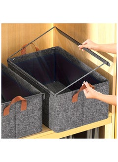 Cozy Nest Set of 2 Wardrobe Organizer with Metal Frame & Lid – Cationic Fabric Storage Basket for Clothes Durable Storage Box with Handles Ideal for Organizing Pants Jeans Sweaters (Large - Grey)  - Image 2