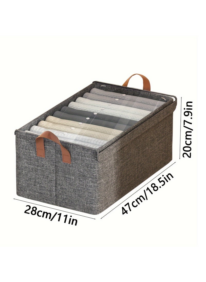 Cozy Nest - Set of 2 Wardrobe Organizer with Metal Frame & Lid – Cationic Fabric Storage Basket for Clothes Durable Storage Box with Handles Ideal for Organizing Pants Jeans Sweaters (Large - Grey) - Image 1