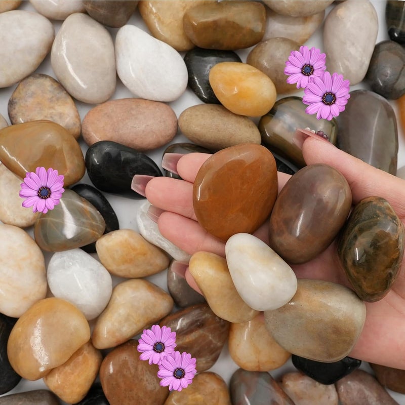 NUPICK 16lb Mix River Rocks for Outdoor Landscaping, 1-2 Inch Pebbles for Indoor Plants, Natural Polished Aquarium Gravel, Decorative Rocks for Succulent, Garden, Vases Fillers, Bird Baths - Image 1