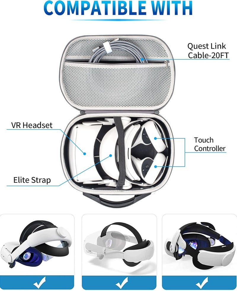 Zikra Carrying Case for Meta Quest Pro/Meta Quest 2, Hard Travel Case Storage for Meta Quest Pro VR Gaming Headset and Accessories, Suitable for Travel and Home Storage(Grey) - Image 2