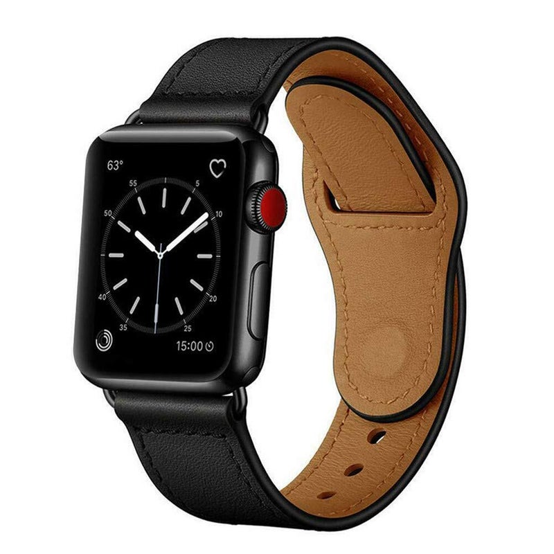 MEEFIX Genuine Leather Strap Compatible with Apple Watch Series 1–4 (38mm/40mm) – Black Stylish Replacement Band - Image 2