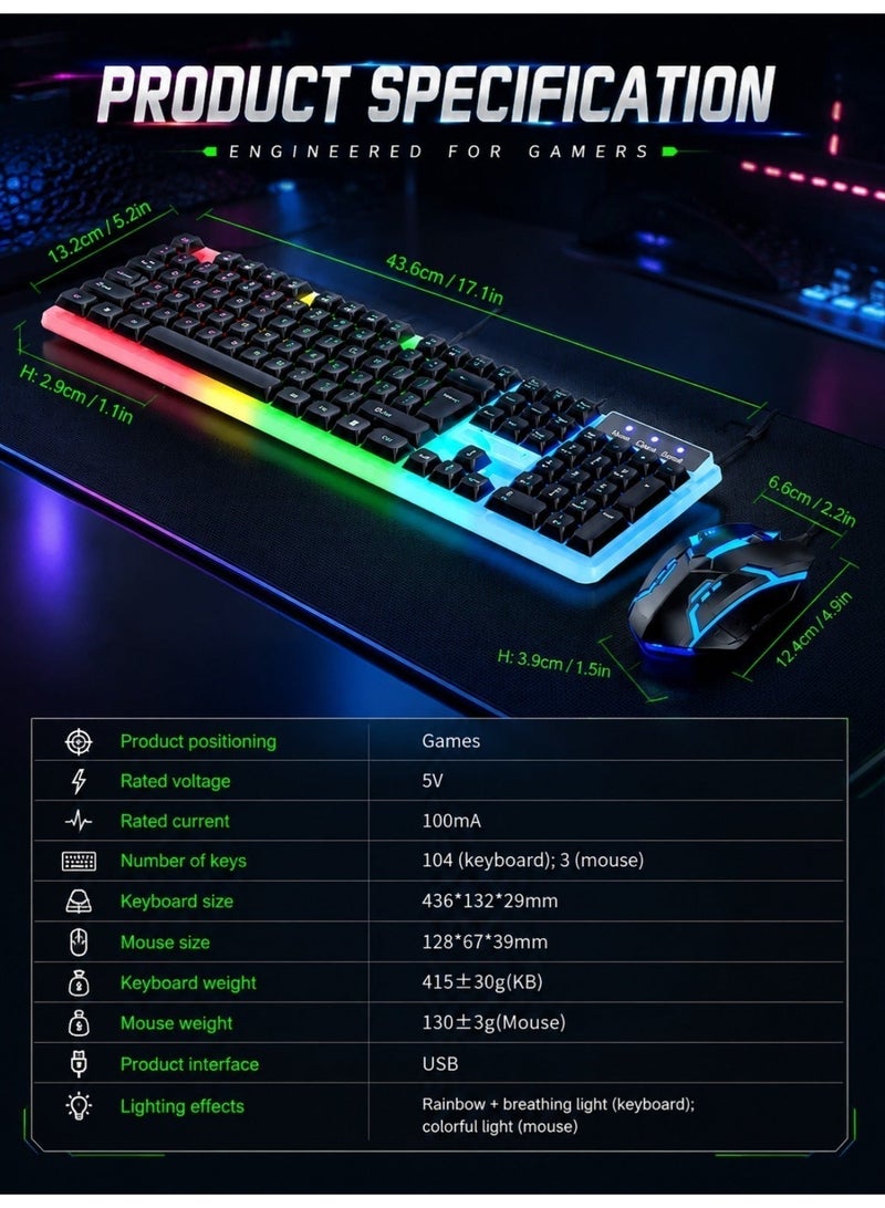 لوبيتيز مجموعة لوحة مفاتيح وفأرة RGB للألعاب، ميكانيكية مع مفاتيح LED، كابل، مفاتيح مسطحة مضاءة محدثة، USB، مع غطاء مفاتيح كروي. - Image 3