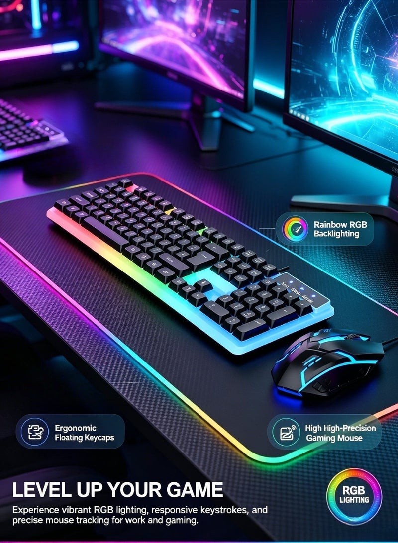 لوبيتيز مجموعة لوحة مفاتيح وفأرة RGB للألعاب، ميكانيكية مع مفاتيح LED، كابل، مفاتيح مسطحة مضاءة محدثة، USB، مع غطاء مفاتيح كروي. - Image 2
