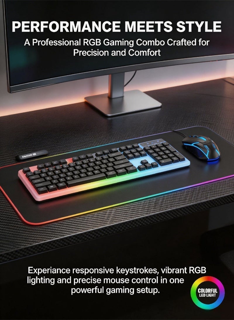لوبيتيز مجموعة لوحة مفاتيح وفأرة RGB للألعاب، ميكانيكية مع مفاتيح LED، كابل، مفاتيح مسطحة مضاءة محدثة، USB، مع غطاء مفاتيح كروي. - Image 5