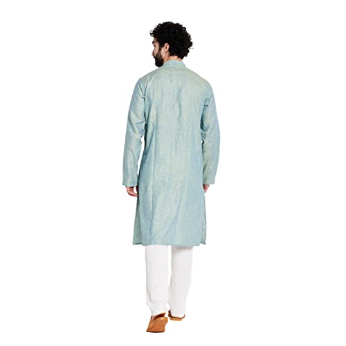 Fabindia Men's Blue Linen Solid Slim Fit Long Kurta - Image 2