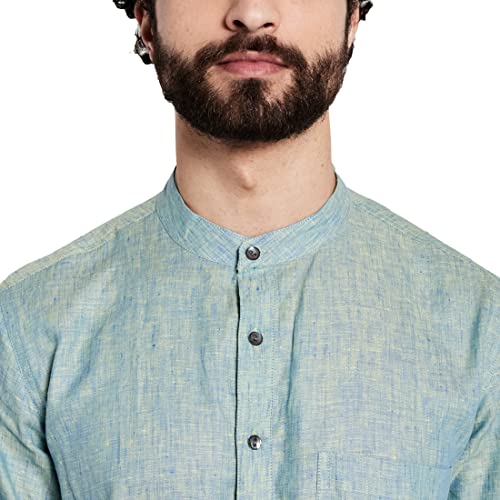 Fabindia Men's Blue Linen Solid Slim Fit Long Kurta - Image 4