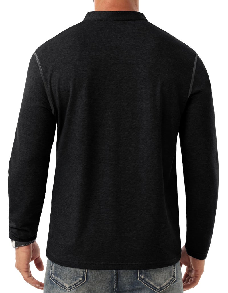 Sailwind Men's Henley Shirts Long Sleeve Button T-Shirt Casual Stylish Cotton Pullover Shirt with Pocket Black - Image 5