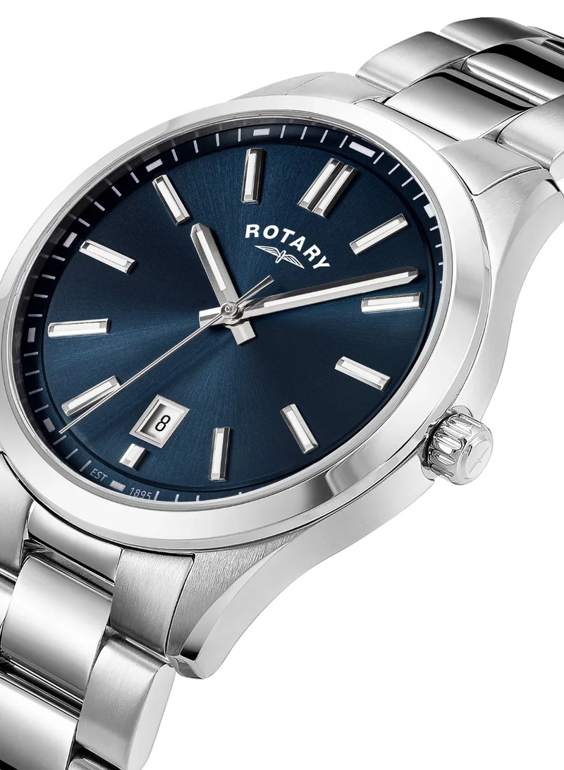 Rotary Men's Heritage Analogue Watch, 40 mm, Blue Dial, Stainless Steel Bracelet