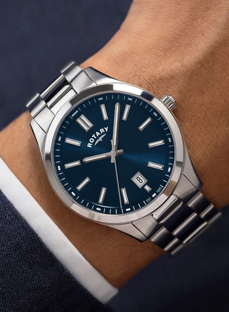 Rotary  Men's Heritage Analogue Watch, 40 mm, Blue Dial, Stainless Steel Bracelet for Men | Best Price UAE