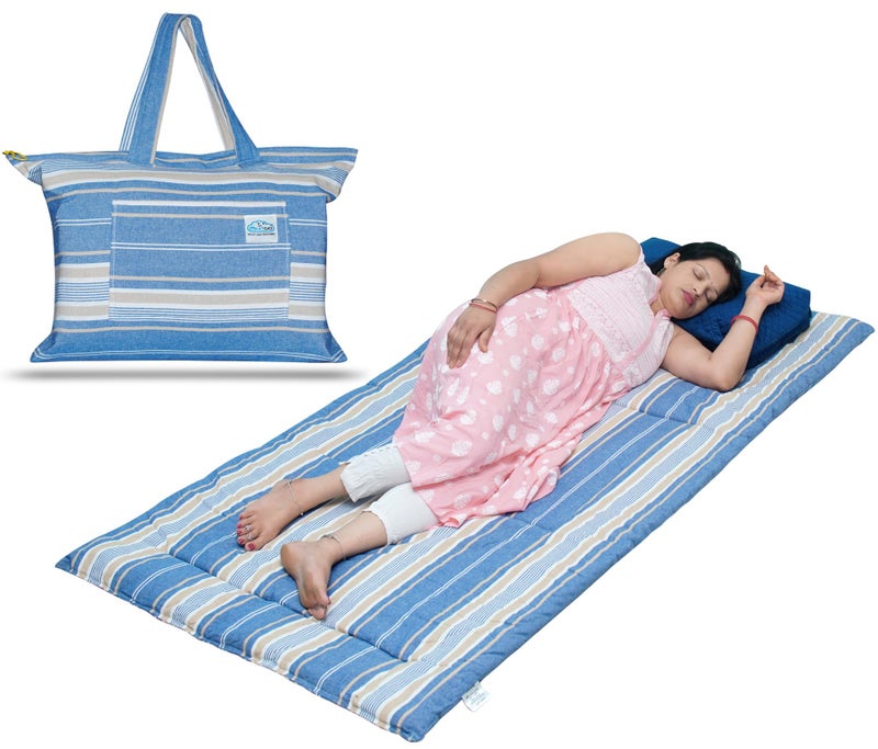 NEXTGO Multi Purpose Foldable Mattress with Carry Bag | Portable & Lightweight Gadda | Suitable for Outdoor Travel Camping, Yoga, Meditaion Mat (Blue White Lining, Single: 36x78 Inch Or 3x6.5 Feet) - Image 1
