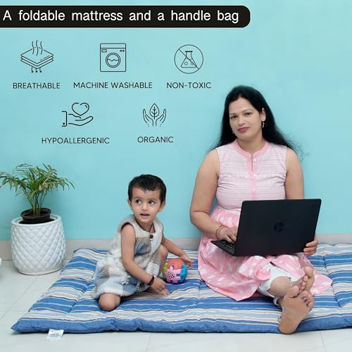 NEXTGO Multi Purpose Foldable Mattress with Carry Bag | Portable & Lightweight Gadda | Suitable for Outdoor Travel Camping, Yoga, Meditaion Mat (Blue White Lining, Single: 36x78 Inch Or 3x6.5 Feet) - Image 4
